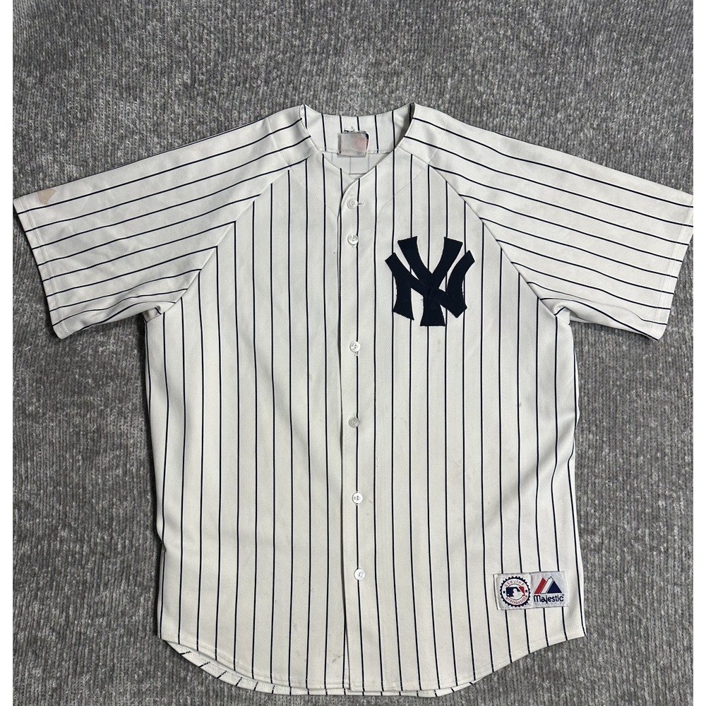 Derek Jeter #2 New York Yankees Majestic Pinstripe Jersey MLB Vintage Large